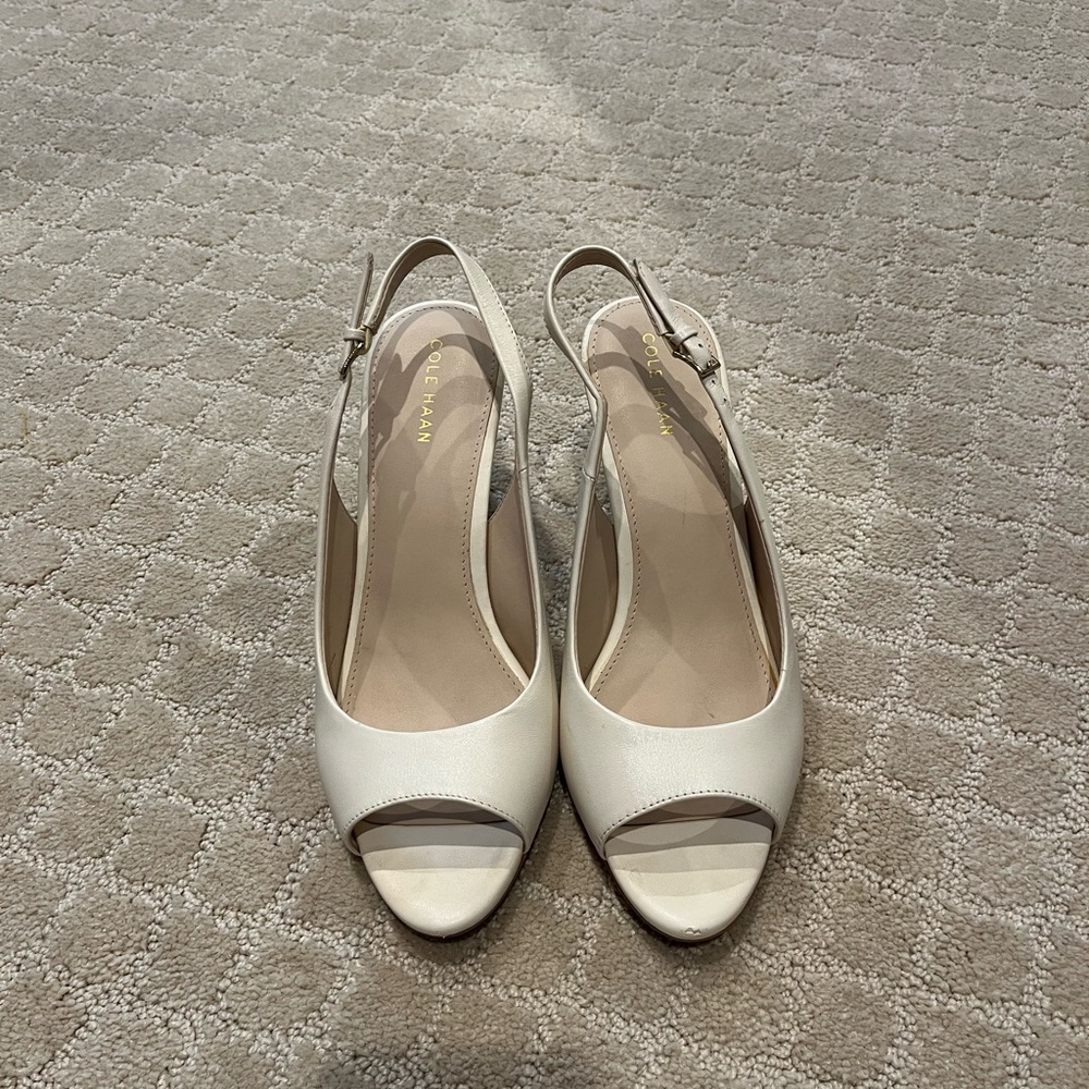 Cole Haan Cream Peep Toe Slingback Heels